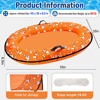 Inflatable Dog Pool Float with Rope, Portable Puppy Raft for Pool or Lake, up to 80 Lb