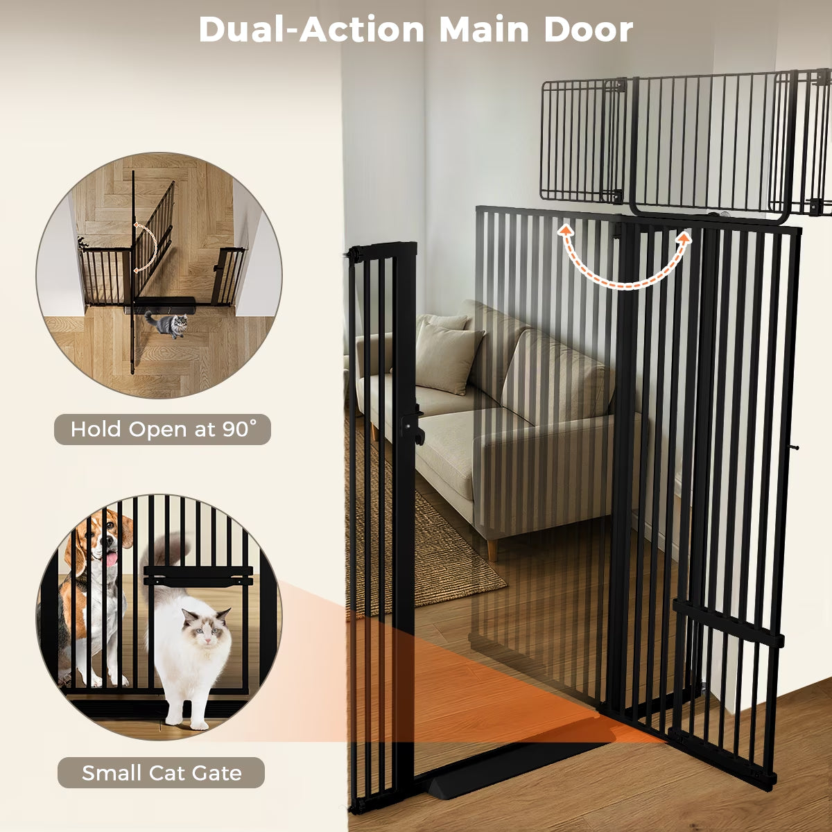 Cat Gate, 71"Extra Tall Dog Gate, 43''Wide Pet Gate Pressure Mounted, Safety Gate for Pets,Black