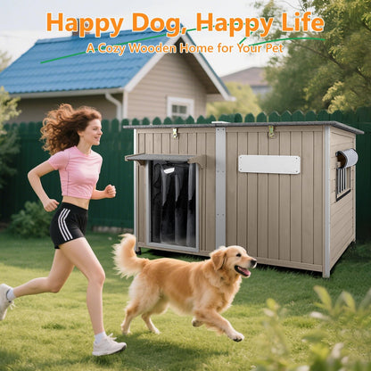 55" Extra Large Outdoor Dog House with Iron Frame for Medium to Large Dogs