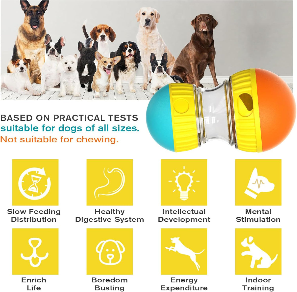 Dog Treat Dispensing Puzzle Toy Adjustable Food Dispenser Slow Feeder Puppy Enrichment Rolling Ball Pet Interactive Chase Toys Stimulating Game for Small Medium Dogs Gift to Keep Them Busy