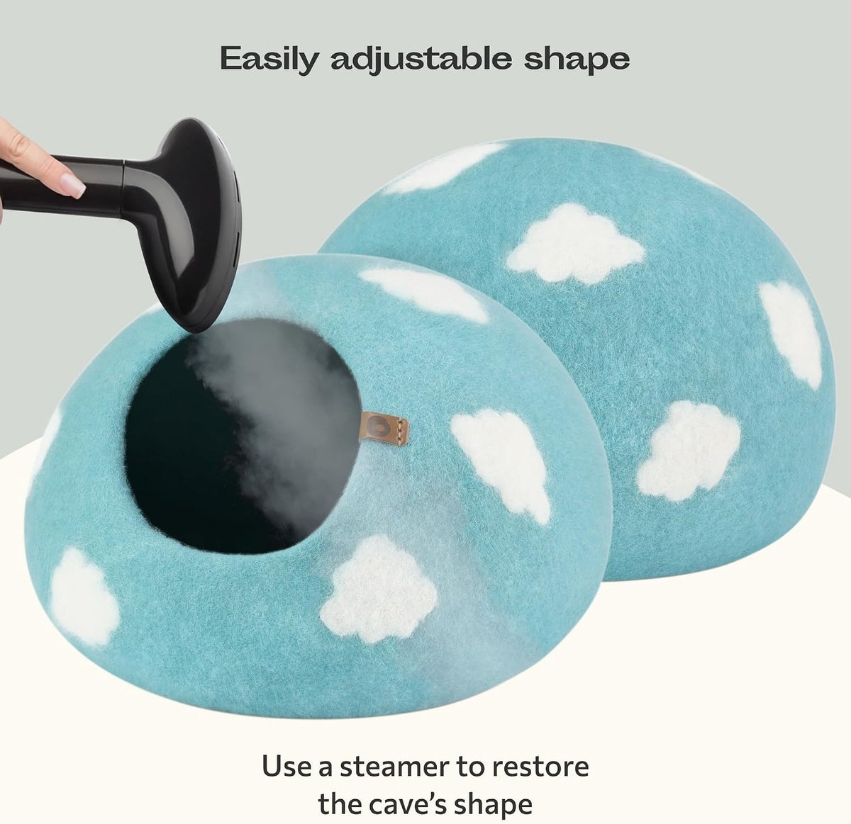 Cat Cave - Merino Wool Bed for Indoor Cats (Cloud Nap Blue, Medium)