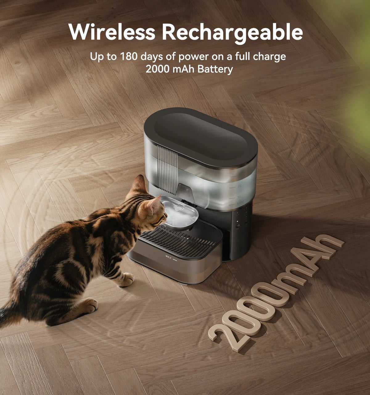 Smart Pet Water Fountain No Filter Needed, 3.5L/118Oz Wireless Cat Water Fountain with Stainless Steel Bowl,Rechargeable Automatic Water Dispenser for Cats and Kitten, Black