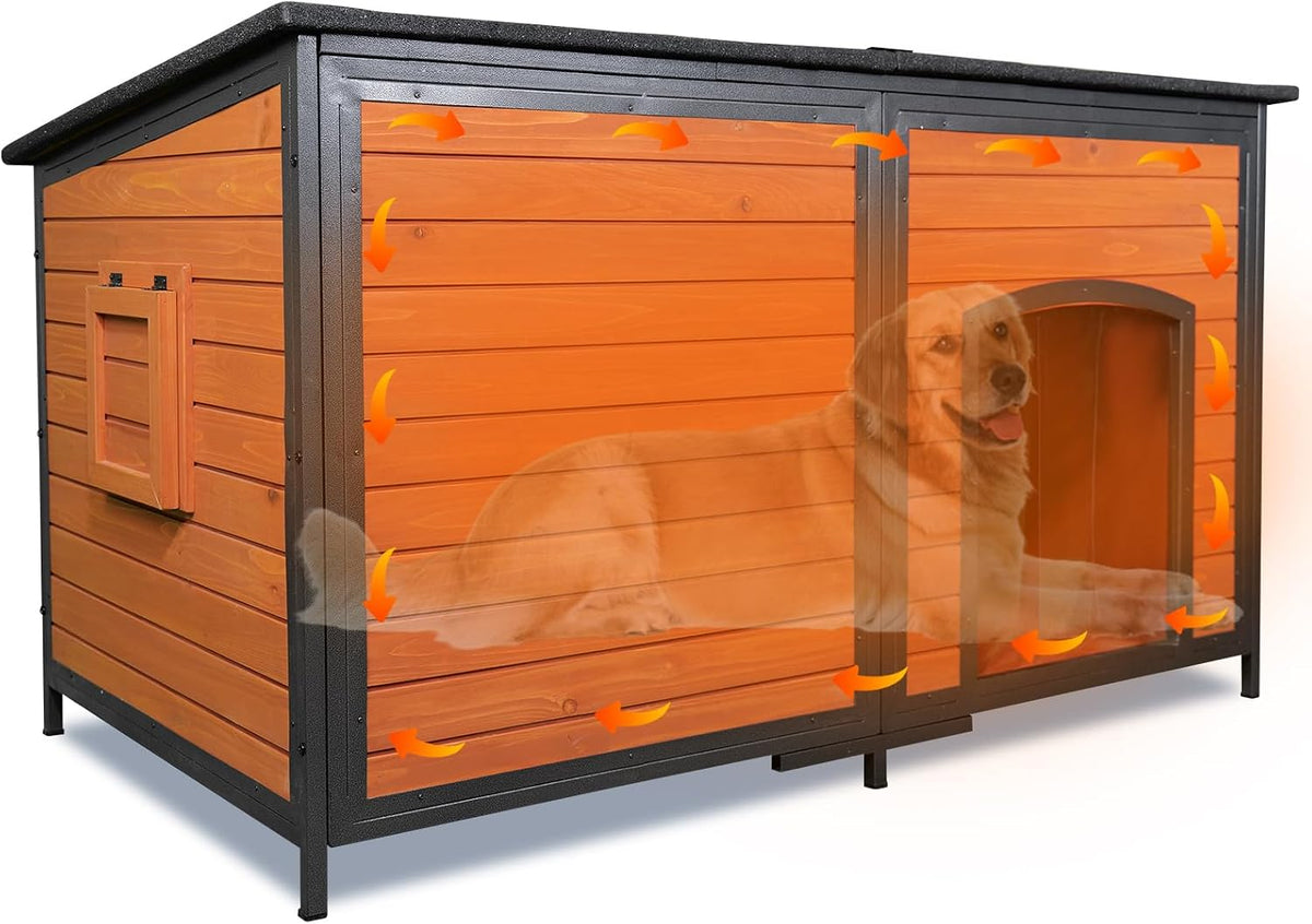 Extra Large Insulated Outdoor Dog House Weatherproof Chew-Proof Metal Frame