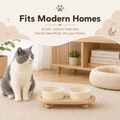 Raised Cat Bowl 5.1” Elevated Ceramic Cat Food and Water Bowl Set
