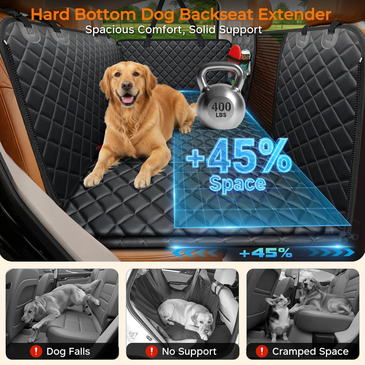 Hard Bottom Dog Car Seat Cover, Back Seat Extender for Cars & Suvs
