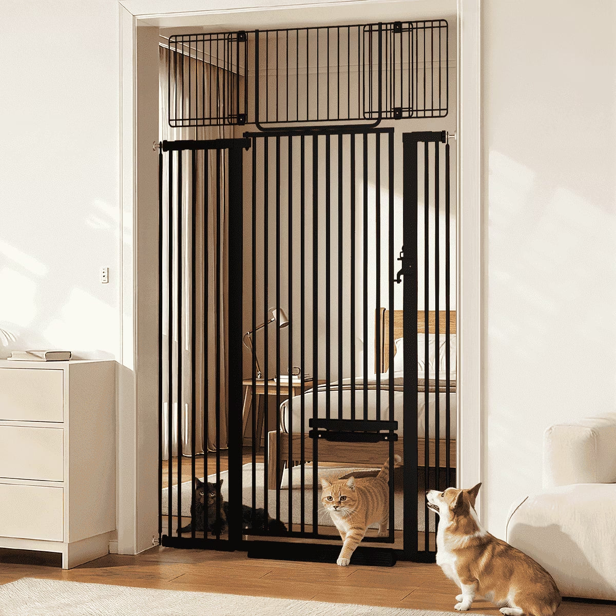 Cat Gate, 71"Extra Tall Dog Gate, 43''Wide Pet Gate Pressure Mounted, Safety Gate for Pets,Black