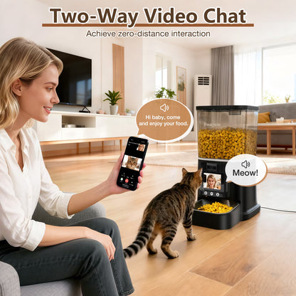 Automatic Cat Feeder with Camera, 5G Wifi Smart Food Dispenser, APP Remote Control, Timed Portion Feeding, Large Capacity Dog Cat Automatic Feeder, Black