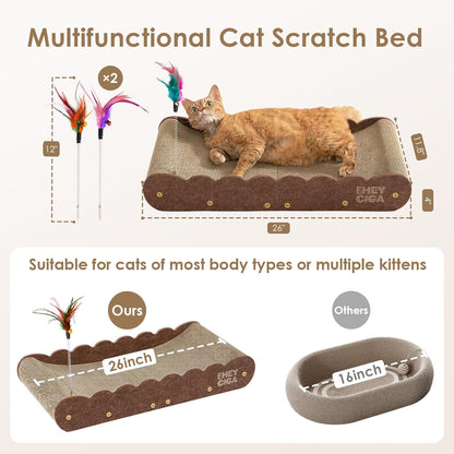 26" Large Cardboard Cat Scratcher Bed with 2 Cat Toys, Brown