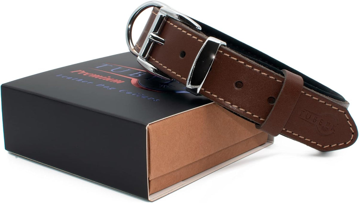 Vegetable-Tanned Leather Dog Collar for Large Dogs - Heavy Duty and Luxury Design Dog Collars (S: 1.2” Wide for 16.5”-19.5” Neck, Brown)