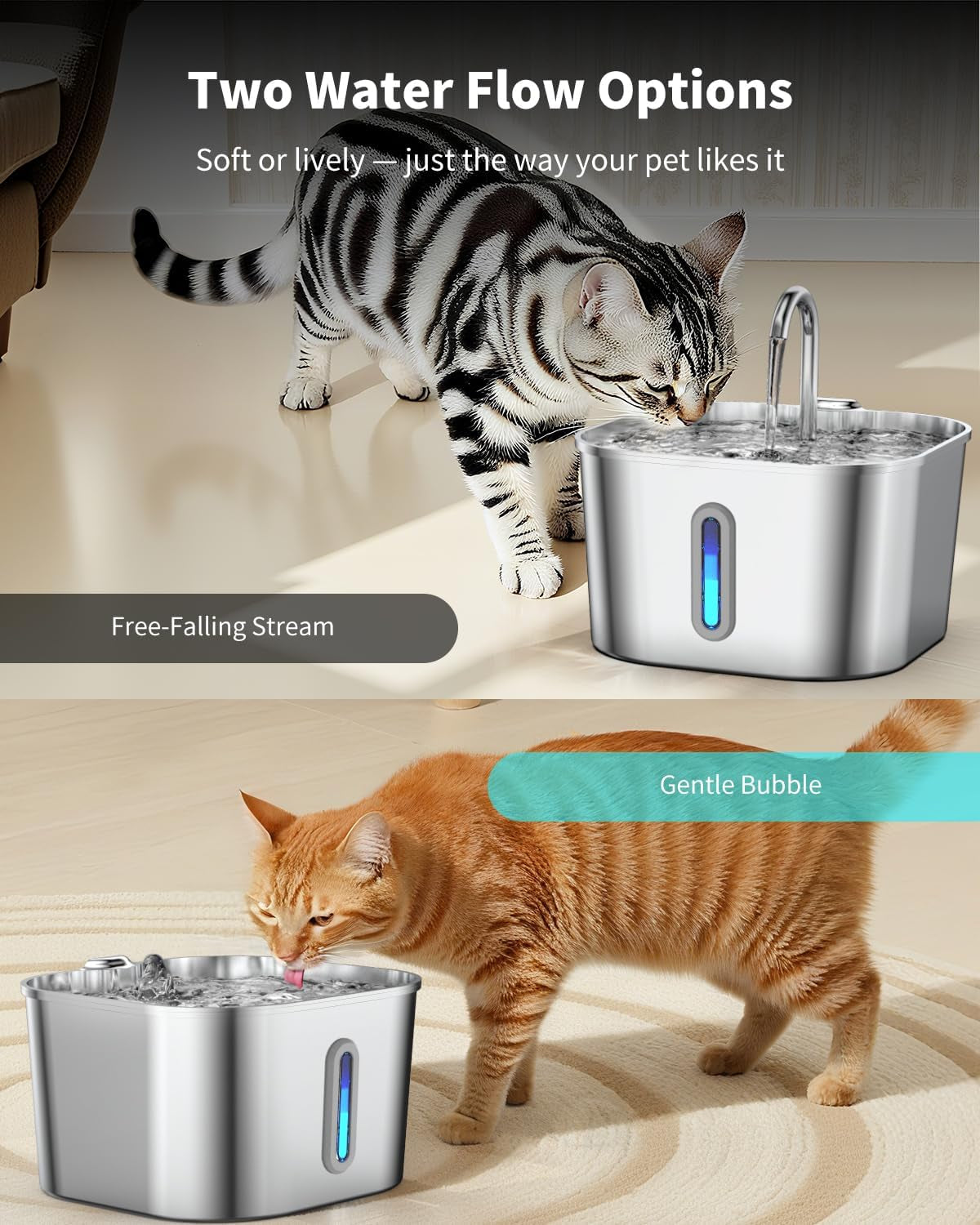 Stainless Steel Cat Water Fountain - 74Oz/2.2L Cat Drinking Fountain