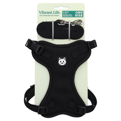 Adjustable Cat Harness and Leash Set, Black, One Size