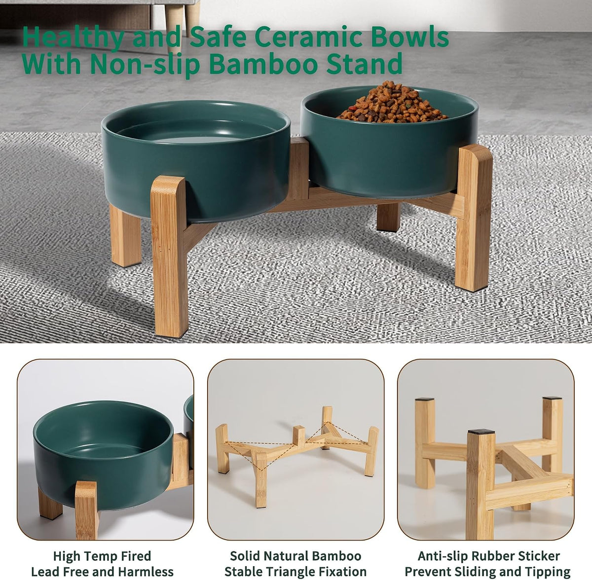 Elevated Ceramic Dog Bowl, 3.6 Cups Dog Food and Water Bowl Set with Stand
