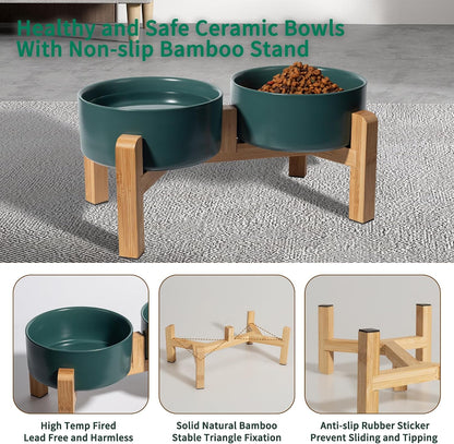 Elevated Ceramic Dog Bowl, 3.6 Cups Dog Food and Water Bowl Set with Stand