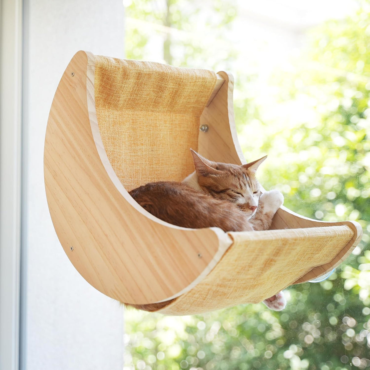 Cat Window Perch, Plywood Moon Bed with 4 Heavy-Duty Suction Cups