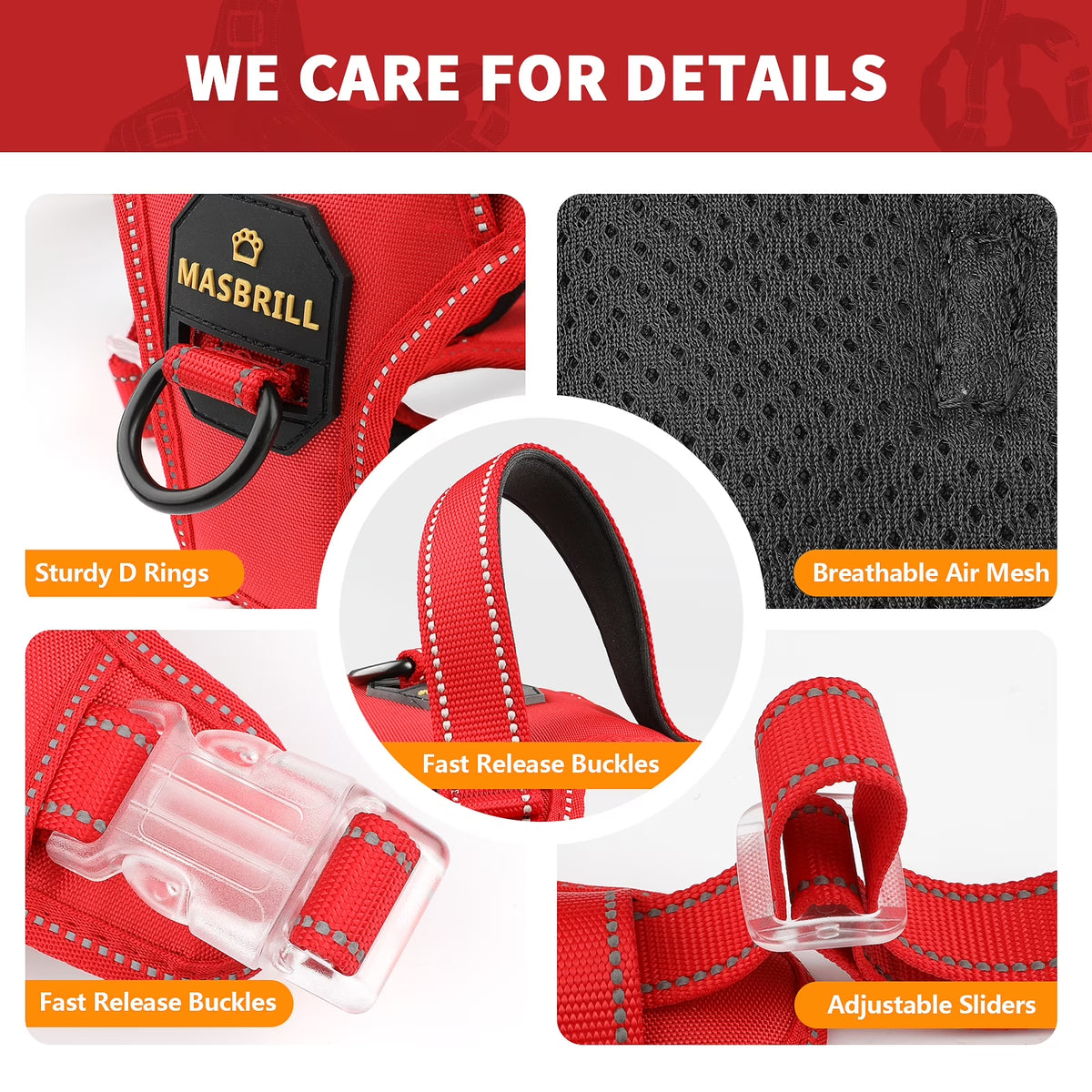 Reflective Dog Harness No Pull Dog Vest Harness with Handle,No Choke Adjustable Soft Padded Pet Vest for Small Dogs,Red Dog Galters