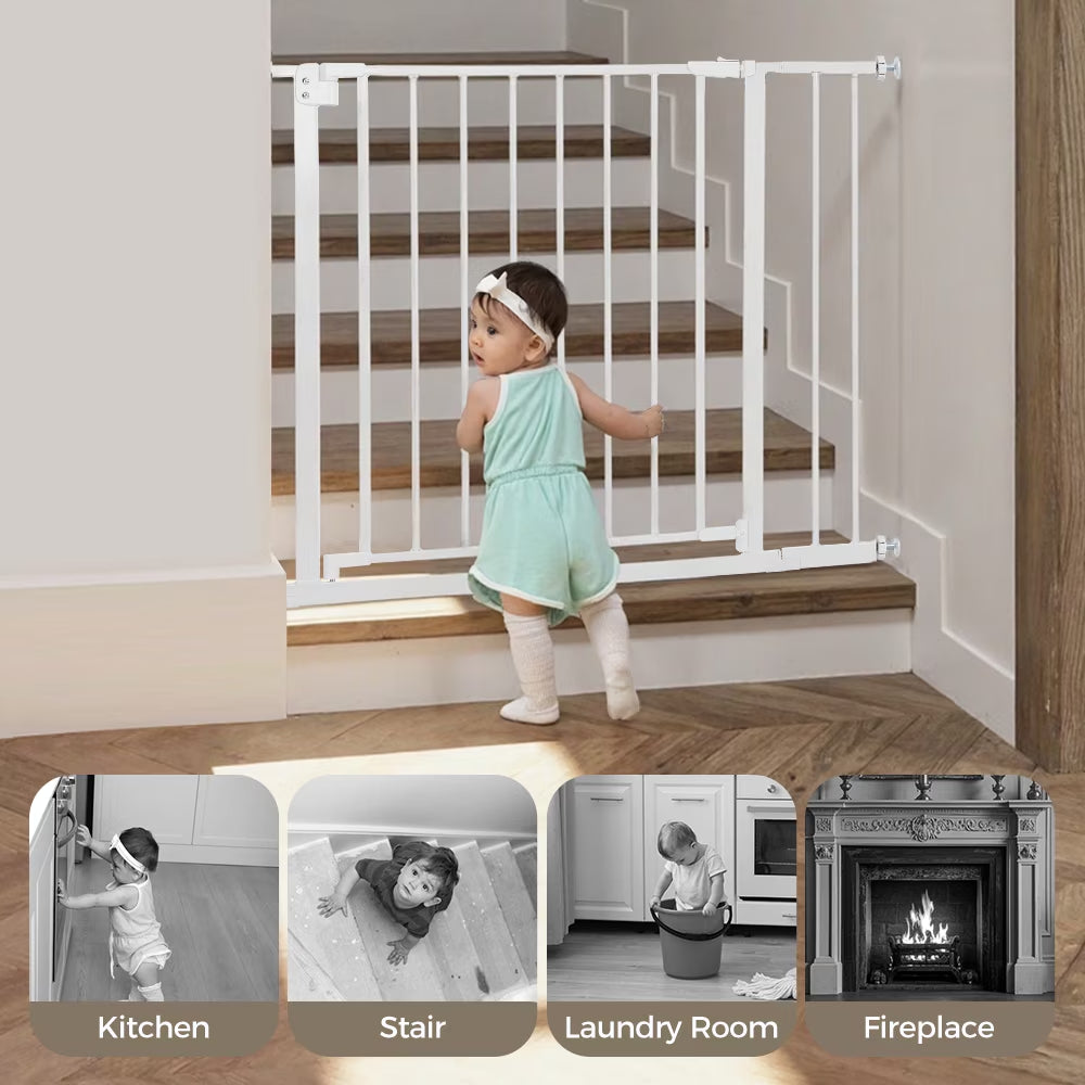 Baby Safety Gate, Baby Gates for Top Stairs Doorway, 29.5''- 40.5''Wide Pressure Mount, White