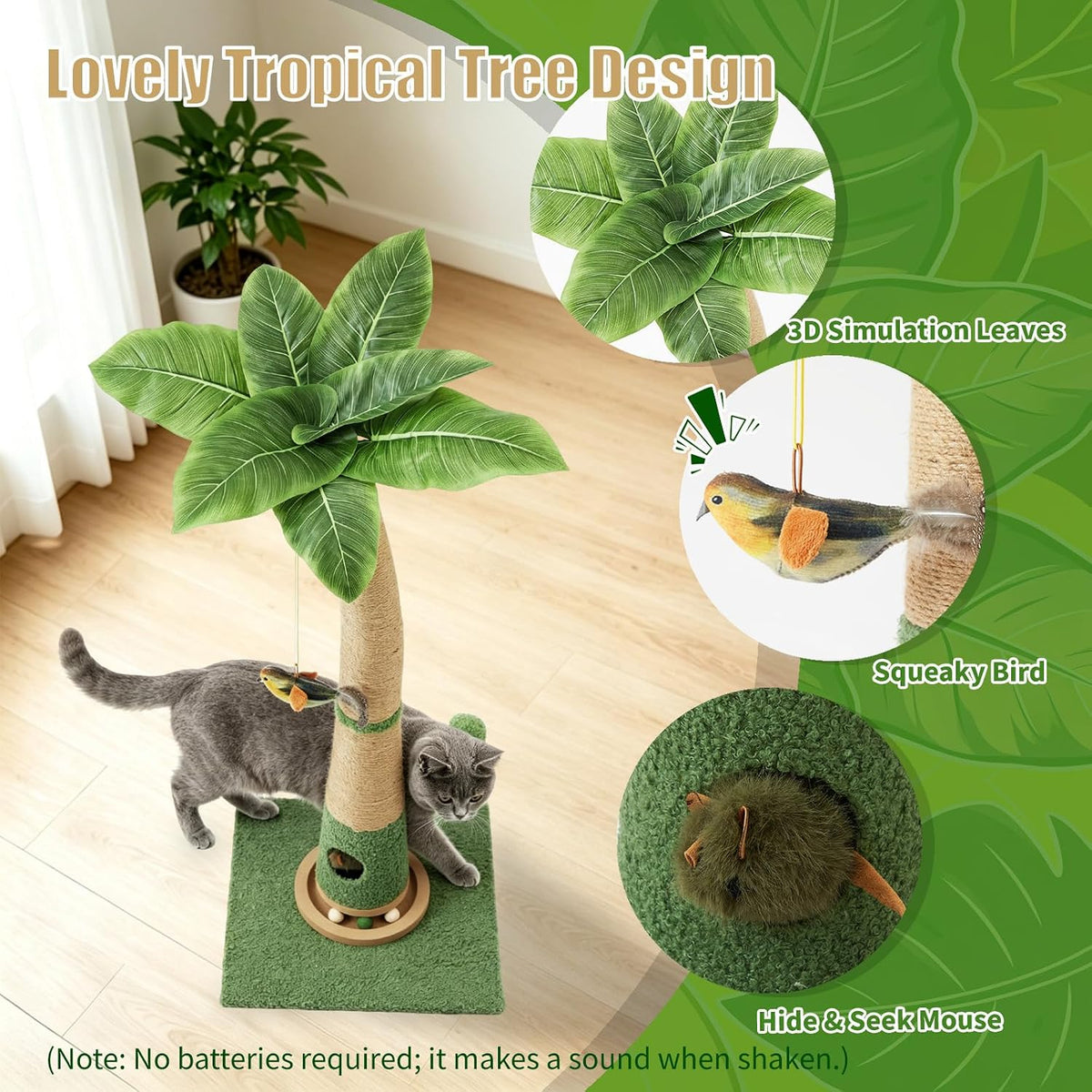 Cat Scratching Post, 35" Tall Scratcher Tree with Multiple Interactive Toys