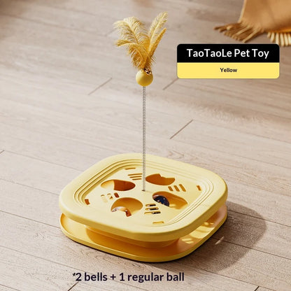 Self Play Cat Activity Center Toy - Boredom Relief Feather Bell Teaser Wand Interactive Pet Puzzle Fun Game