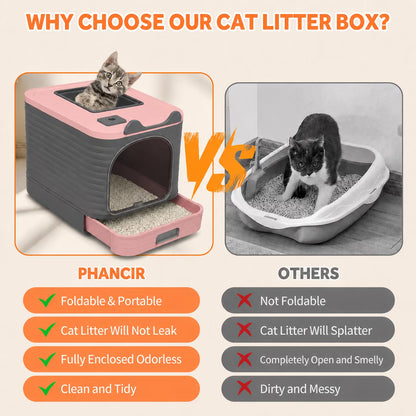 Enclosed Cat Litter Box with Lid, Easy to Clean with Includes Scoop & 4 Charcoal Deodorizer Bags,Pink