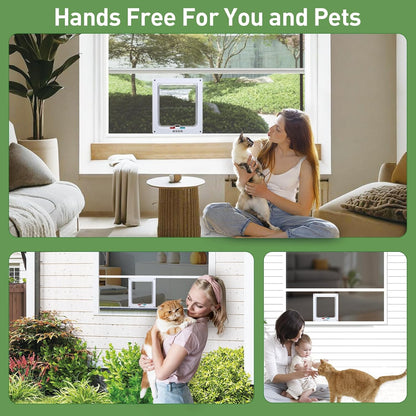 Cat Door for Window, Fits 26"-36" Width Window, with 4 Locking Modes, Clear