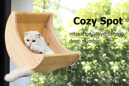 Cat Window Perch, Plywood Moon Bed with 4 Heavy-Duty Suction Cups