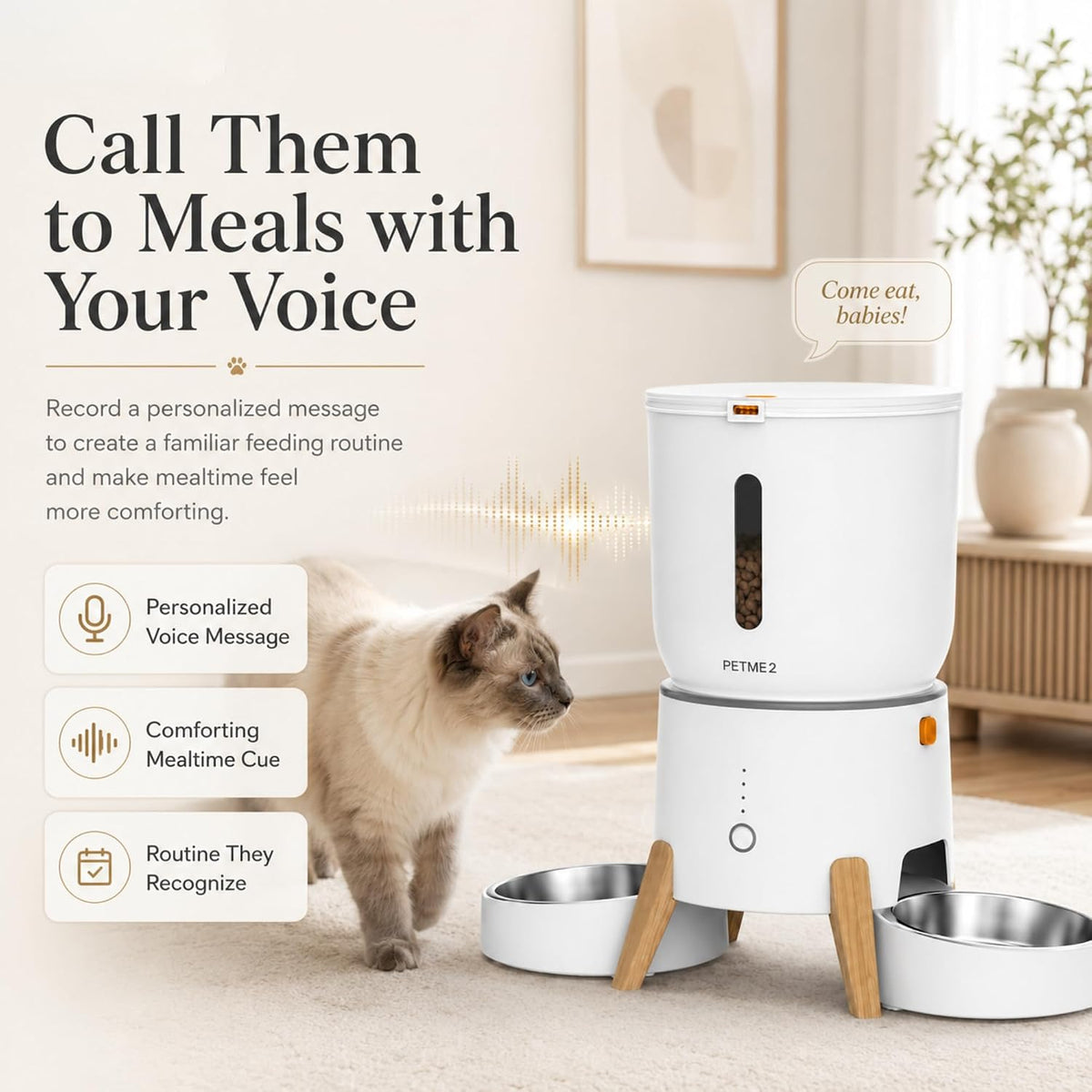 Dual Bowl Automatic Cat Feeder - 5L Wifi Smart Elevated Cat Feeding Station with App Control, Voice Recording, Dual Power Options, Stainless Steel Cat Bowls & Anti-Jam Technology for Small Dogs