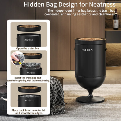 Metal Bathroom Trash Can with Lid, 5.3 Gallon Wine Glass Shaped Automatic Waste Basket Touchless, Smart round Tall Garbage with High Leg for Office, Bedroom, Kitchen, Cream White