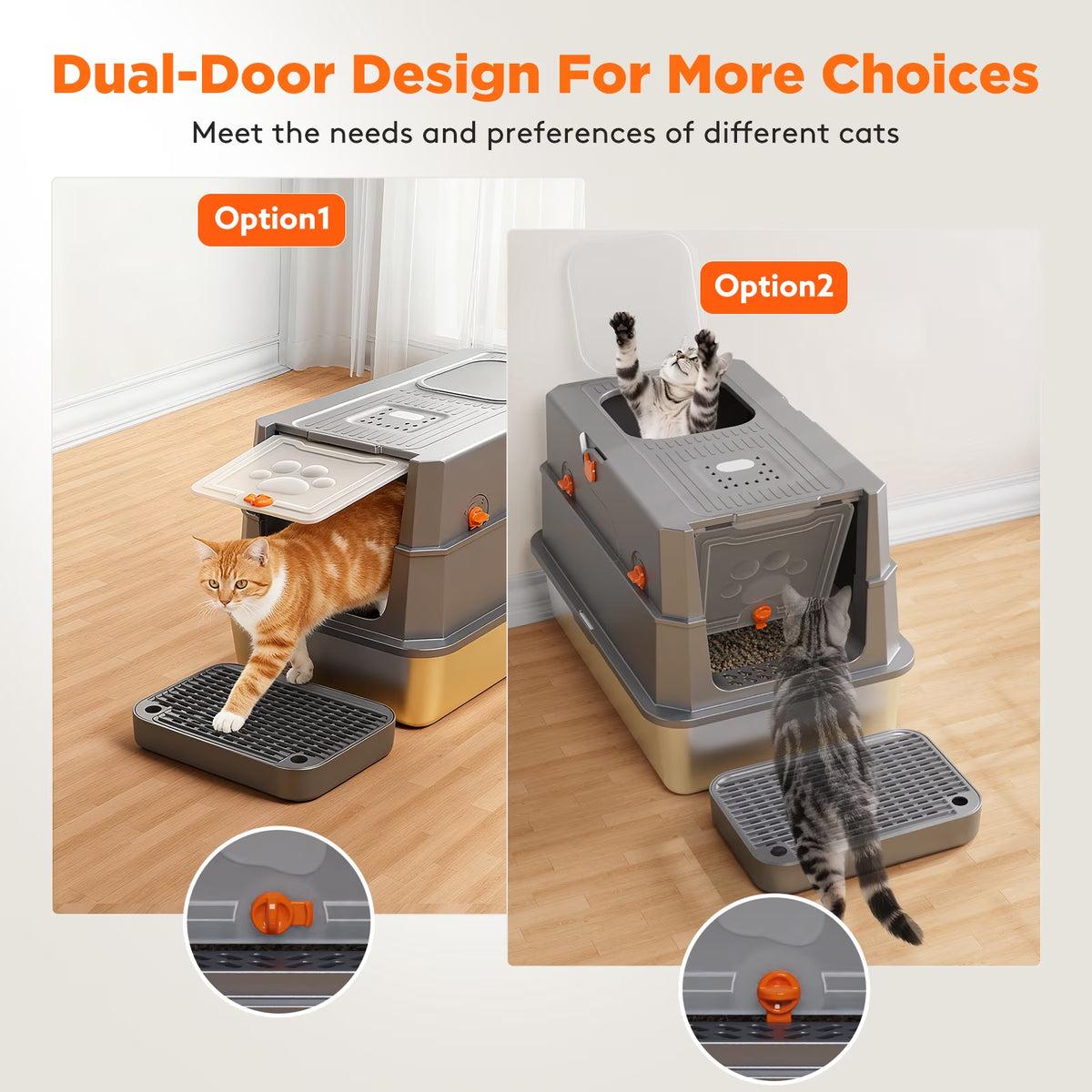 Stainless Steel Litter Box with Lid, Extra Large Enclosed Cat Litter Boxes for Big Cats Multiple, Metal Cat Litter Box with Mat, Dark Gray