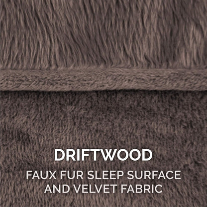 Memory Foam Dog Bed for Medium/Small Dogs W/ Removable Bolsters & Washable Cover, for Dogs up to 35 Lbs - Faux Fur & Velvet Sofa - Driftwood Brown, Medium