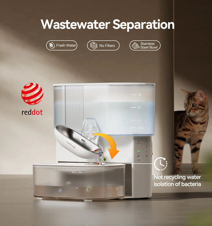 Smart Pet Water Fountain No Filter Needed, 3.5L/118Oz Wireless Cat Water Fountain with Stainless Steel Bowl,Rechargeable Automatic Water Dispenser for Cats and Kitten, White