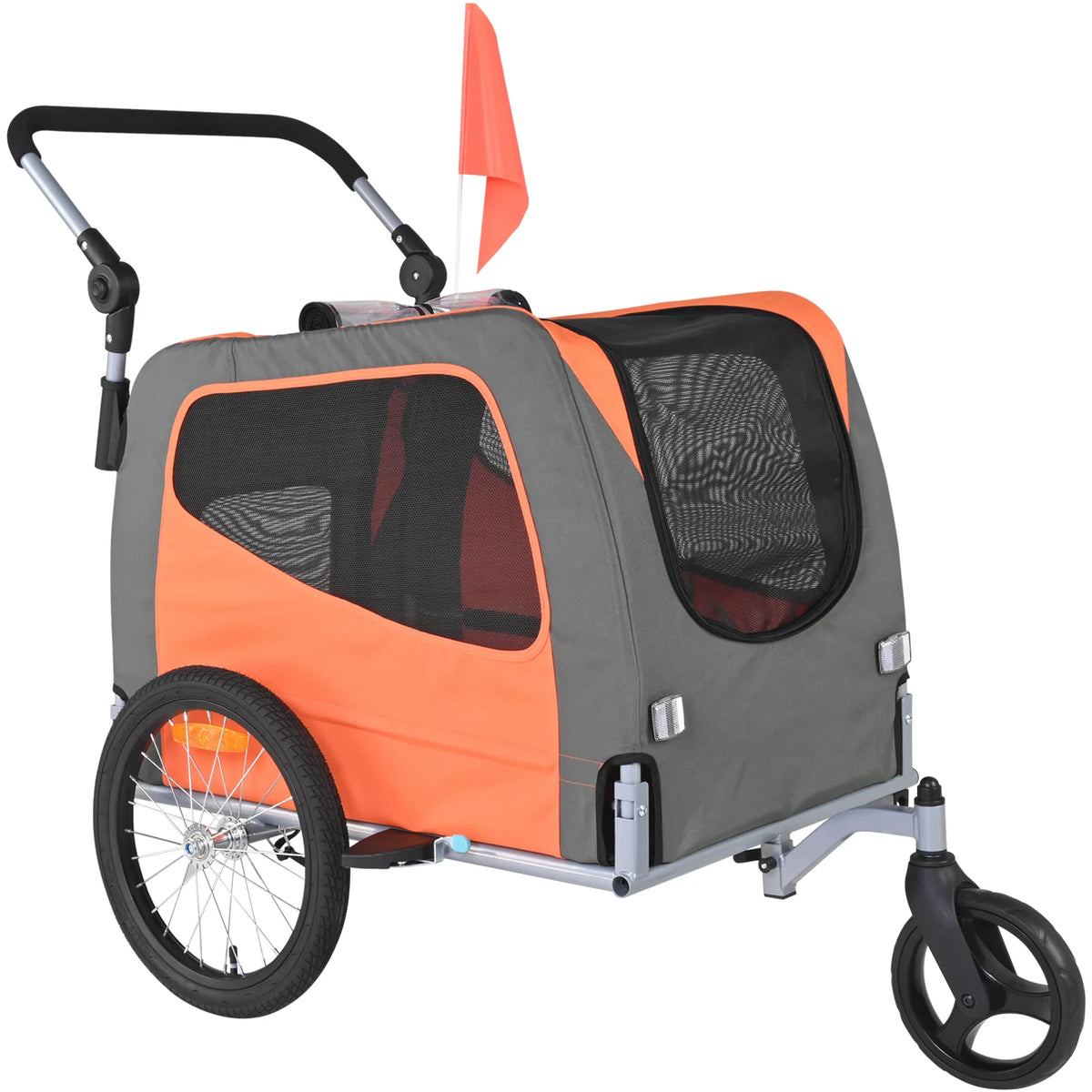 2-in-1 Dog Bike Trailer and Stroller - up to 66 lbs, Orange/Gray