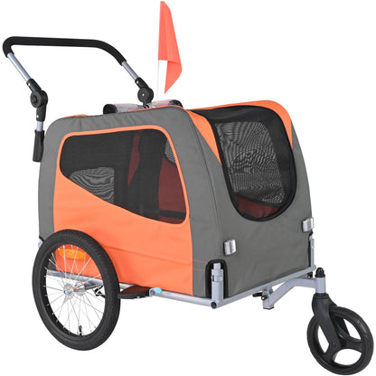 2-in-1 Dog Bike Trailer and Stroller - up to 66 lbs, Orange/Gray