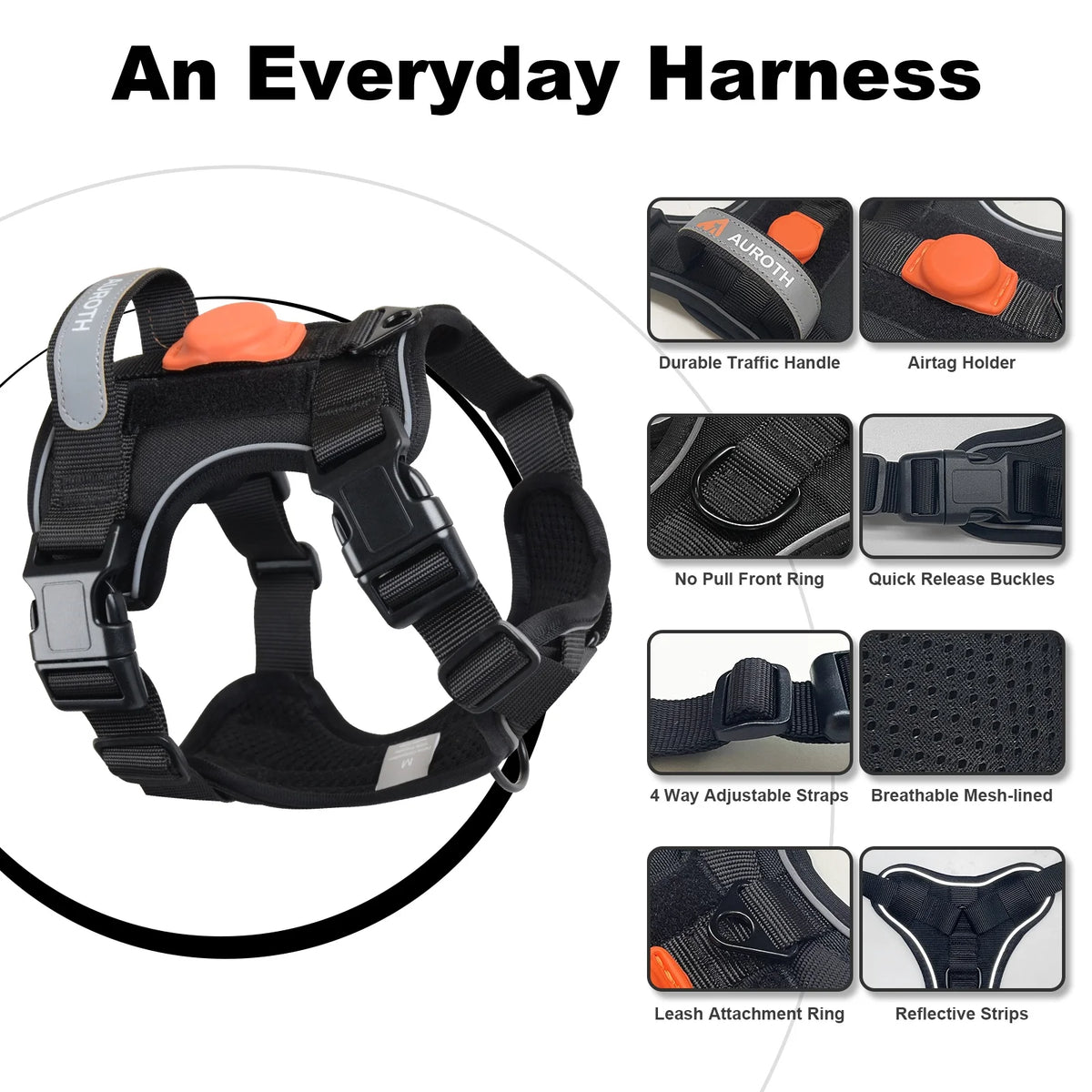Dog Harness for Large Dogs, No Pull Dog Harness with Handle, Reflective Pet Harness, Adjusatble Service Vest Harness for Dog