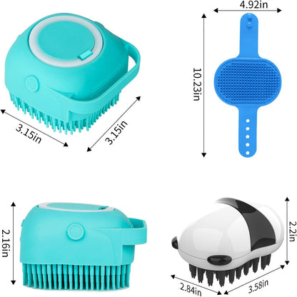 3-In-1 Dog Grooming Brush | Adjustable Handle Shampoo Brush & Scrubber for Short & Long Haired Dogs & Cats (Blue Blue White)