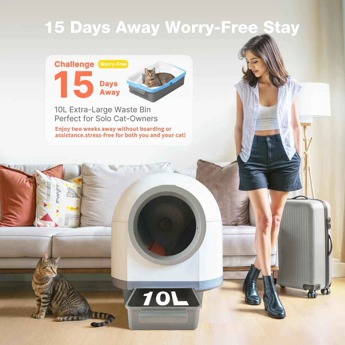 Smart Self-Cleaning Cat Litter Box with APP Control & Odor-Free Technology, Automatic Litter Box for Cats (Remote Monitoring) Cat Litter Box with Litter Control Pedal