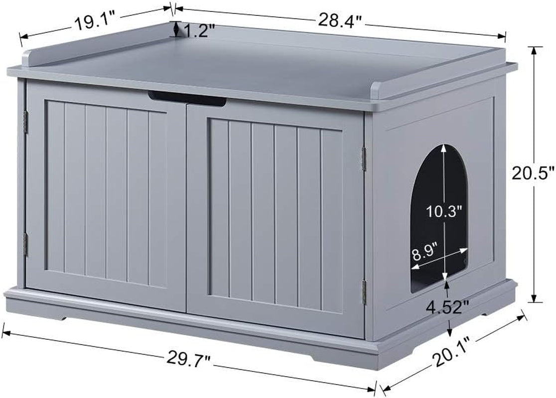 Indoor Cat House,Cat Washroom Bench,Nightstand, Litter Box Enclosure Side Table, Wooden Cat Bathroom Crate - Grey