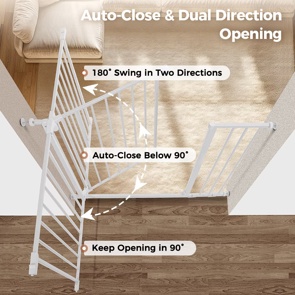 Baby Safety Gate, Baby Gates for Top Stairs Doorway, 29.5''- 40.5''Wide Pressure Mount, White