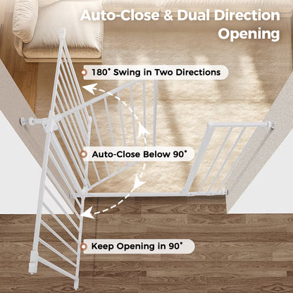 Baby Safety Gate, Baby Gates for Top Stairs Doorway, 29.5''- 40.5''Wide Pressure Mount, White
