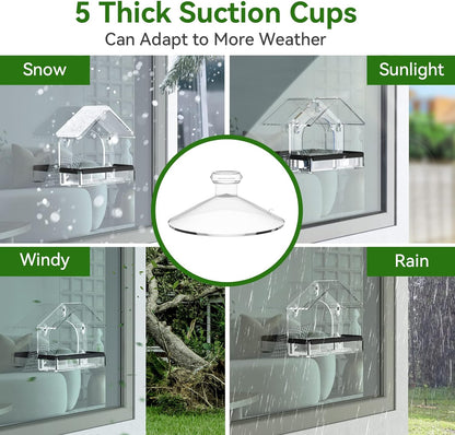 Clear Window Bird Feeder with 5 Extra Strong Suction Cups,  Sturdy and Durable Acrylic Birdfeeders for Viewing Wild Birds Outside, as a Bird Watching Gift, Outdoor Birdhouse Box, Garden Decor