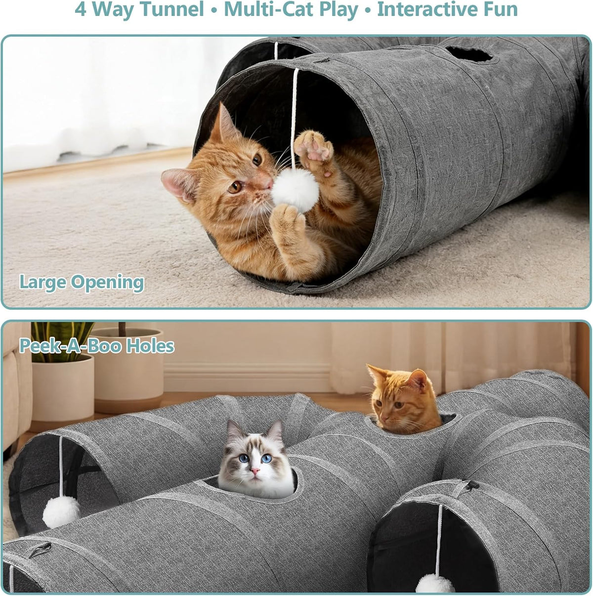 Cactus Cat Tunnel 10" with Peek Holes for Indoor Large Cat, Grey