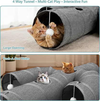 Cactus Cat Tunnel 10" with Peek Holes for Indoor Large Cat, Grey