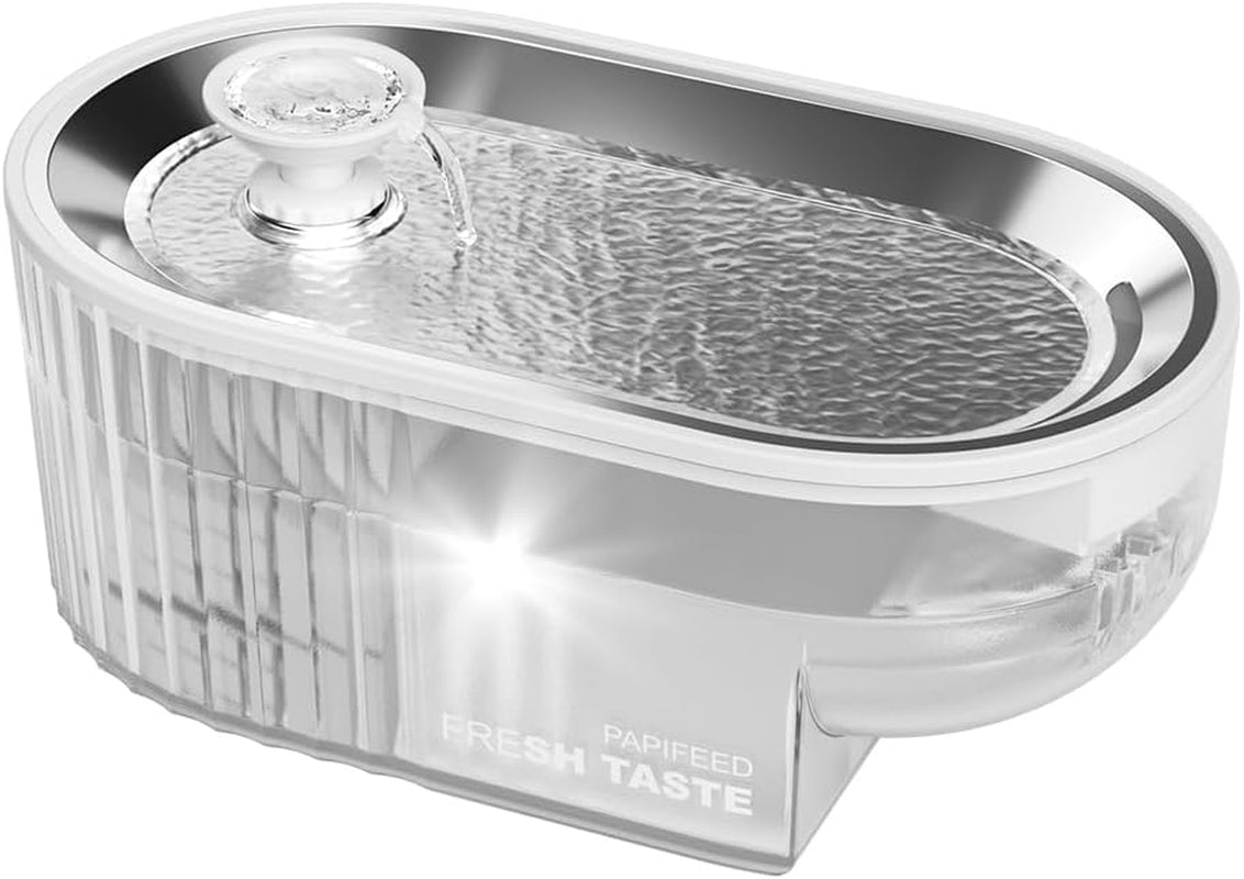 Cat Water Fountain Stainless Steel, 84Oz/2.5L Automatic Cat Water Fountain with Visible Water Level, Ultra Quiet Low Power Cat Water Bowl & Cat Water Dispenser (White)