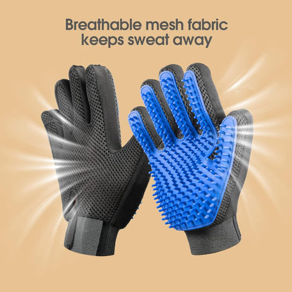 Pet Hair Removal Glove with 255 Silicone Tips for Dogs & Cats, 1 Pair Blue | 2-In-1 Deshedding & Massage Mitt, 5-Finger Flexible Design, for Bathing & Grooming, Safe for Long/Short/Curly Hair Pets