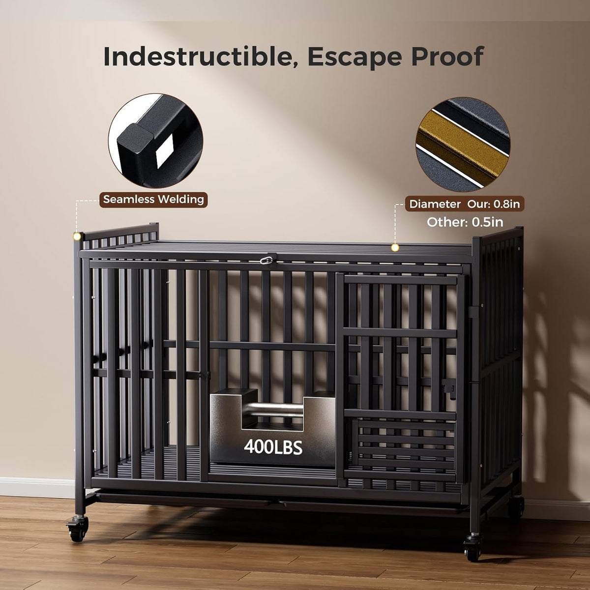 Heavy Duty Dog Crate, 49'' Large Indestructible Cage for High-Anxiety Dogs