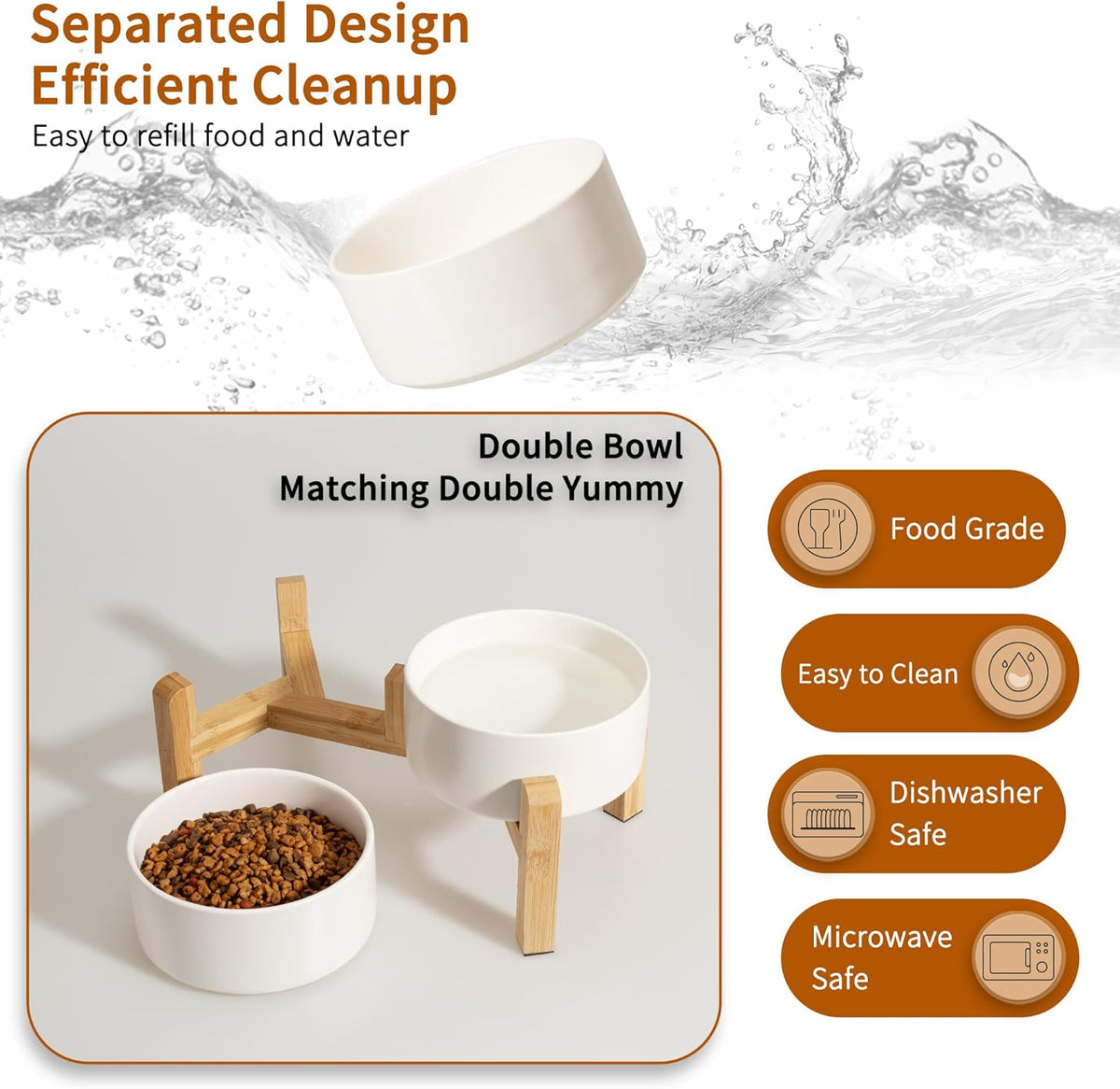 Elevated Ceramic Dog Bowl, 3.6 Cups Dog Food and Water Bowl Set with Stand