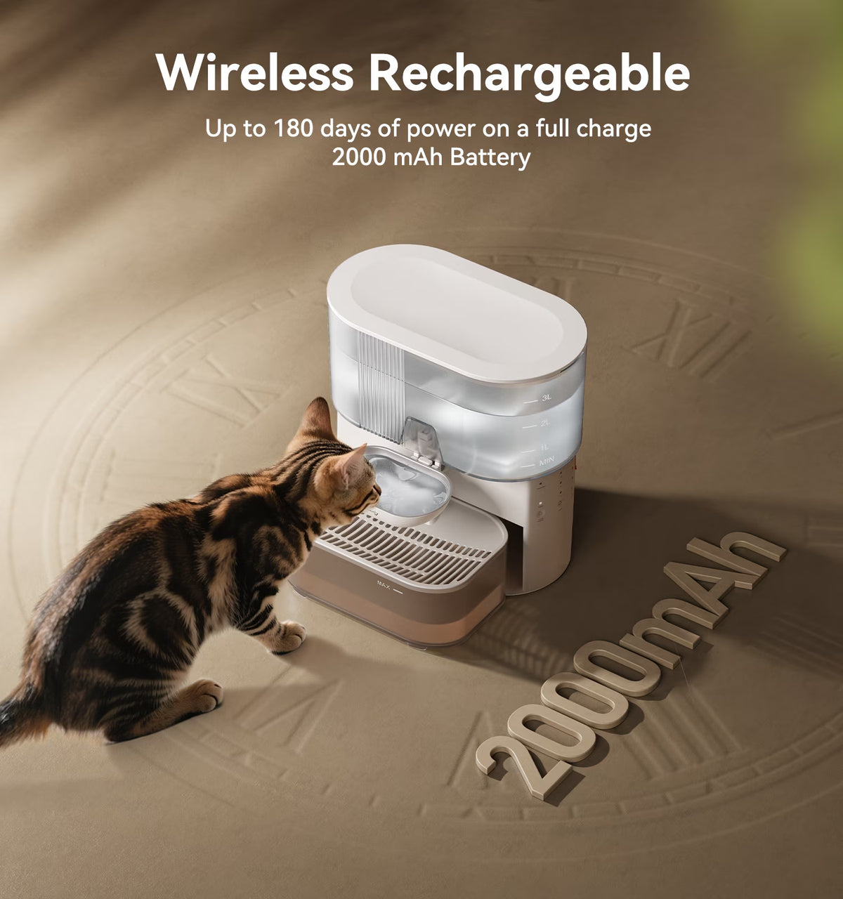 Smart Pet Water Fountain No Filter Needed, 3.5L/118Oz Wireless Cat Water Fountain with Stainless Steel Bowl,Rechargeable Automatic Water Dispenser for Cats and Kitten, White