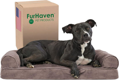 Memory Foam Dog Bed for Medium/Small Dogs W/ Removable Bolsters & Washable Cover, for Dogs up to 35 Lbs - Faux Fur & Velvet Sofa - Driftwood Brown, Medium