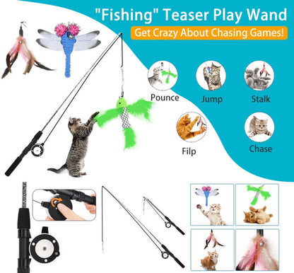 Cat Wand Toy, 4 Pack Feather Cat Toy,Dragonfly with Bells, Fun for Cat Kitty Toy,Green
