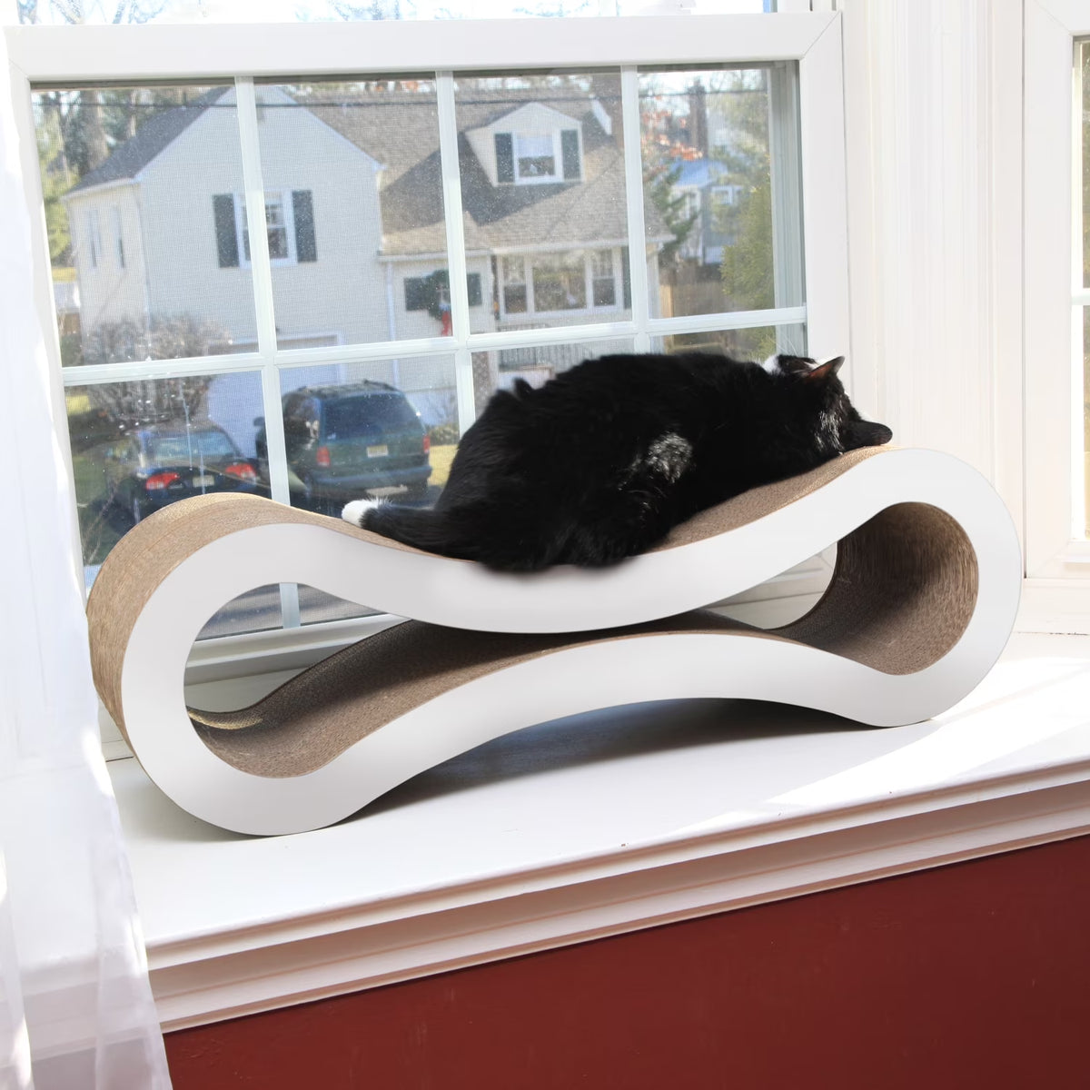 Ultimate Durable Cat Scratcher Lounge & Bed with Cat Scratching Pad, Reversible Infinity, White, 33.90"L