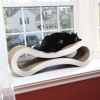 Ultimate Durable Cat Scratcher Lounge & Bed with Cat Scratching Pad, Reversible Infinity, White, 33.90"L